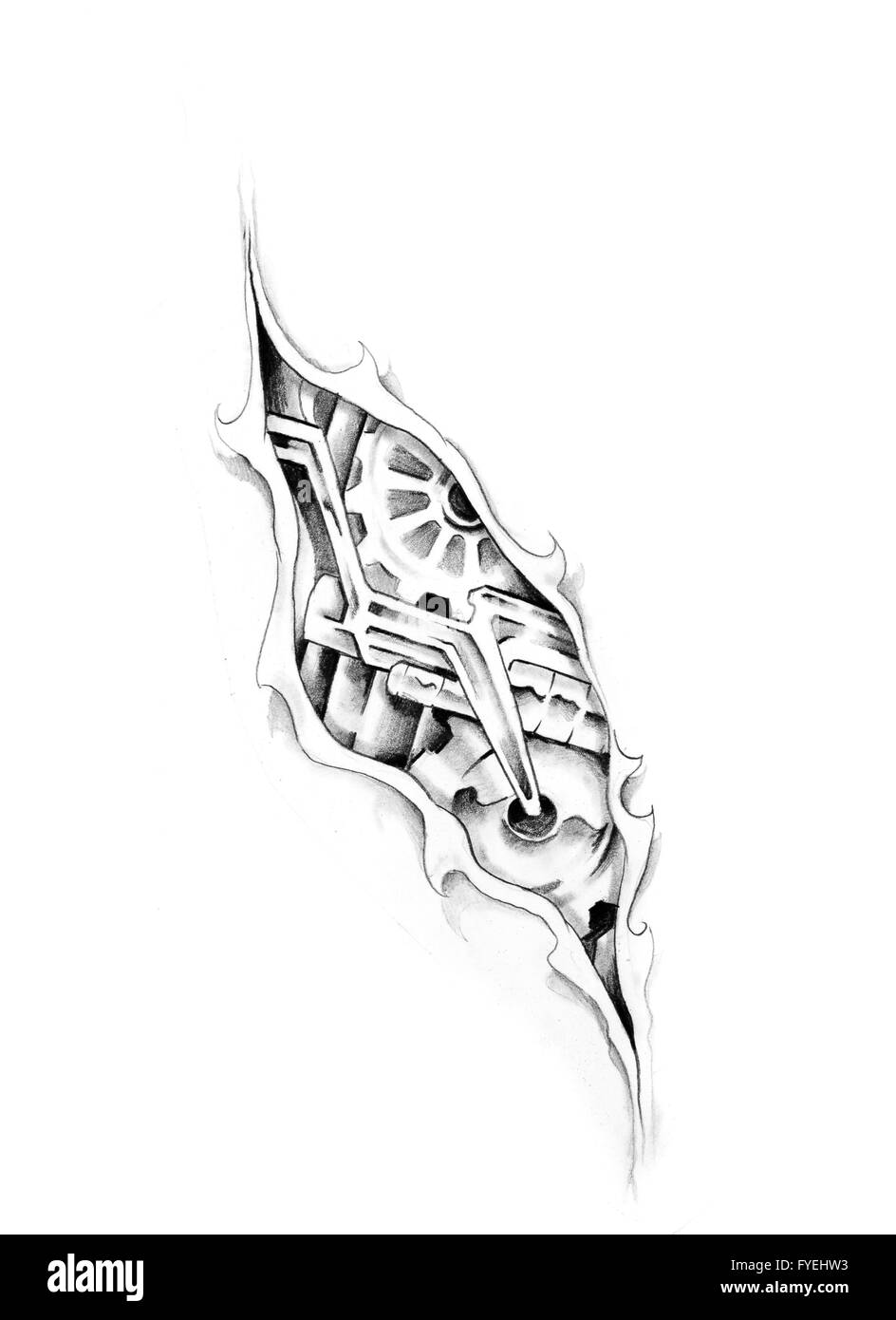 Schizzo di arte del tatuaggio, macchina Foto Stock