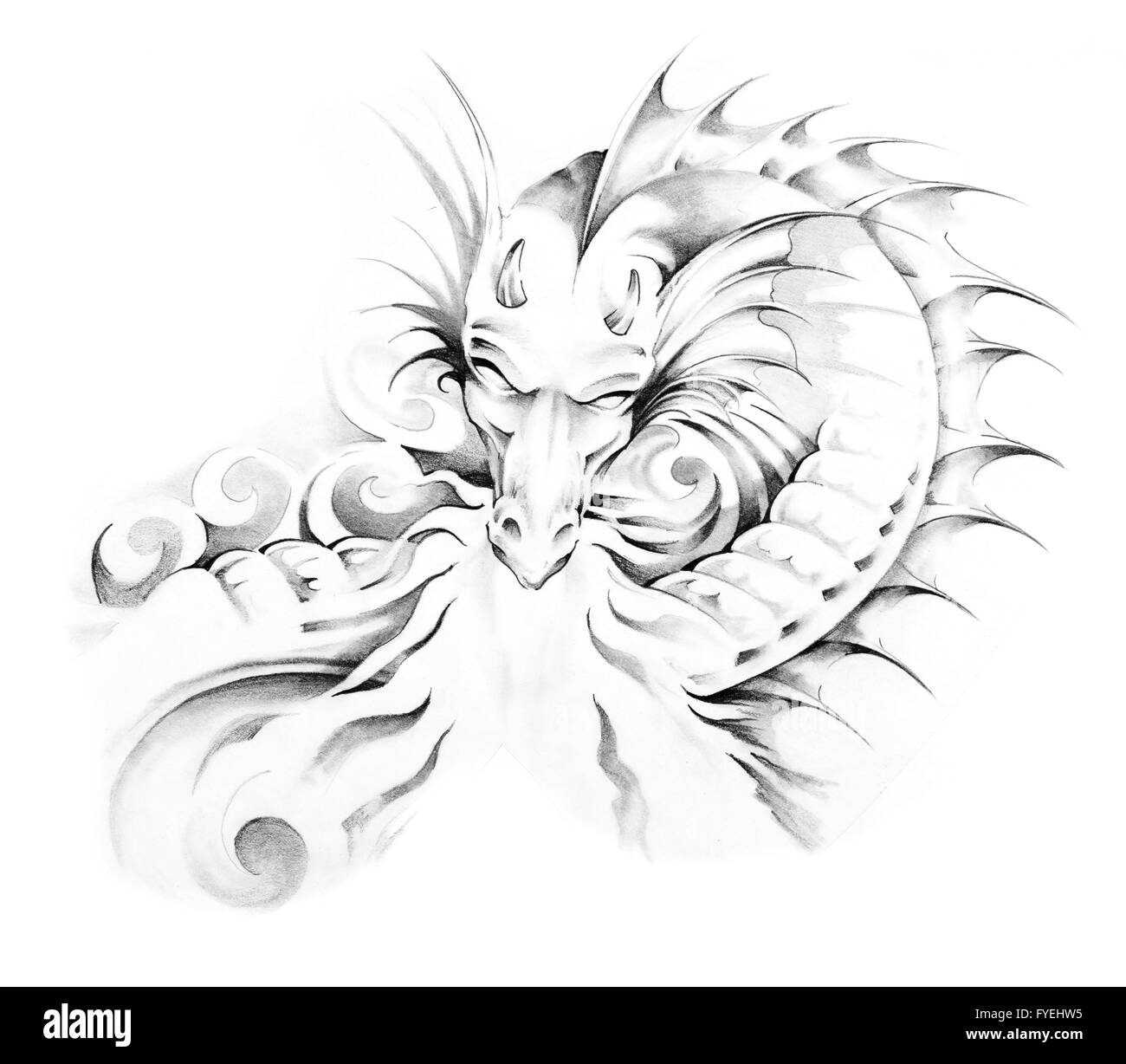 Schizzo di arte del tatuaggio, dragon Foto Stock