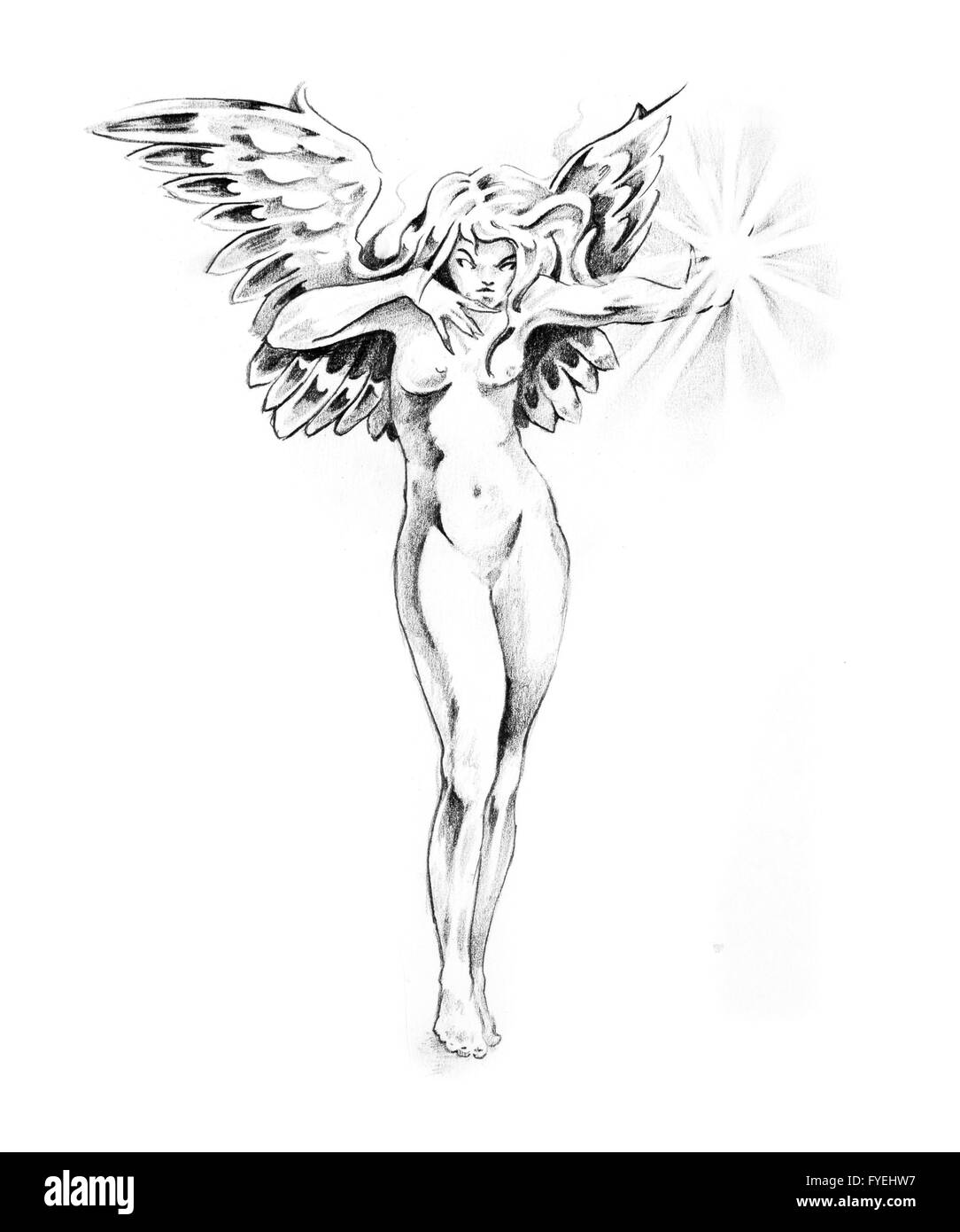 Schizzo di arte del tatuaggio, fairy Foto Stock