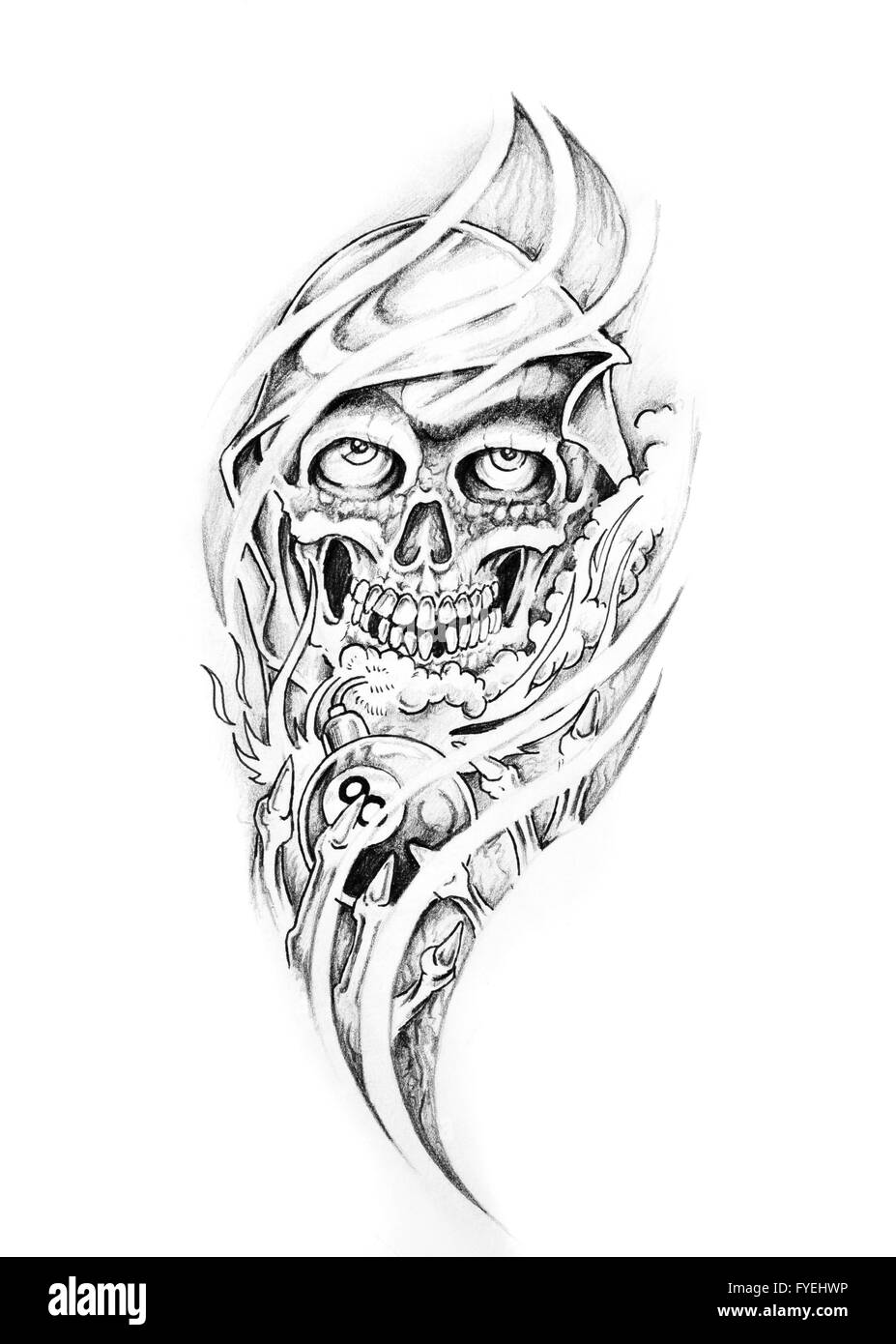 Schizzo di arte del tatuaggio, monster Foto Stock