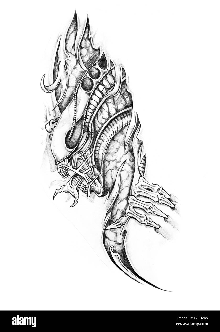 Schizzo di arte del tatuaggio, alien Foto Stock