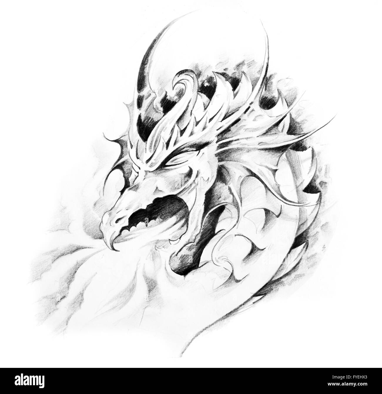 Schizzo di arte del tatuaggio, dragon Foto Stock