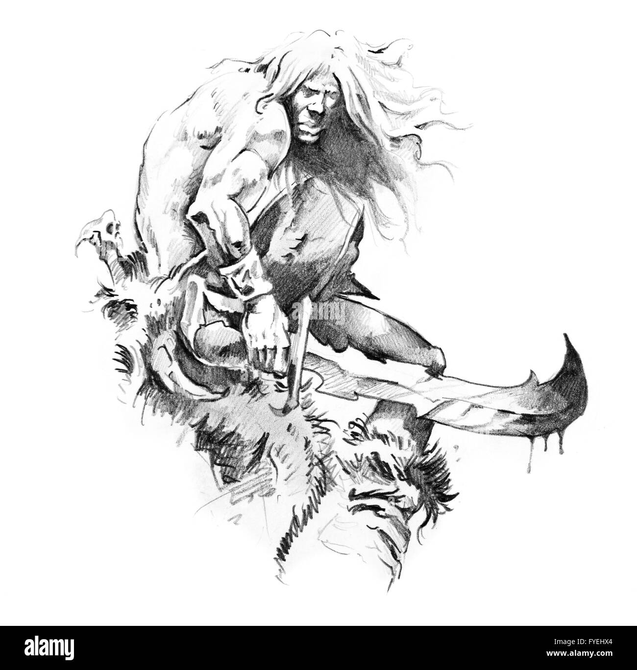 Schizzo di arte del tatuaggio, guerriero Foto Stock