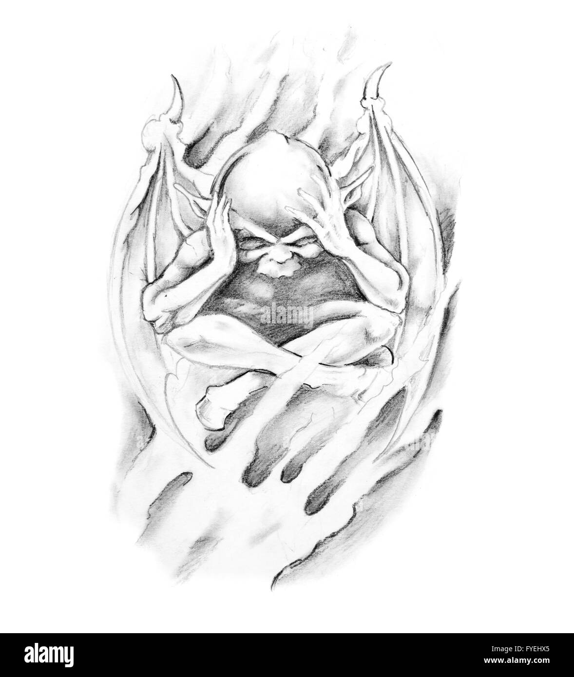 Schizzo di arte del tatuaggio, monster Foto Stock