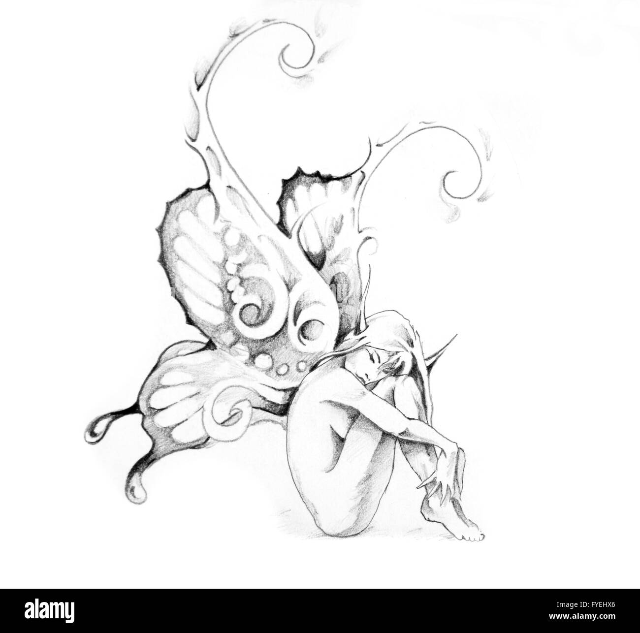 Schizzo di arte del tatuaggio, fairy Foto Stock