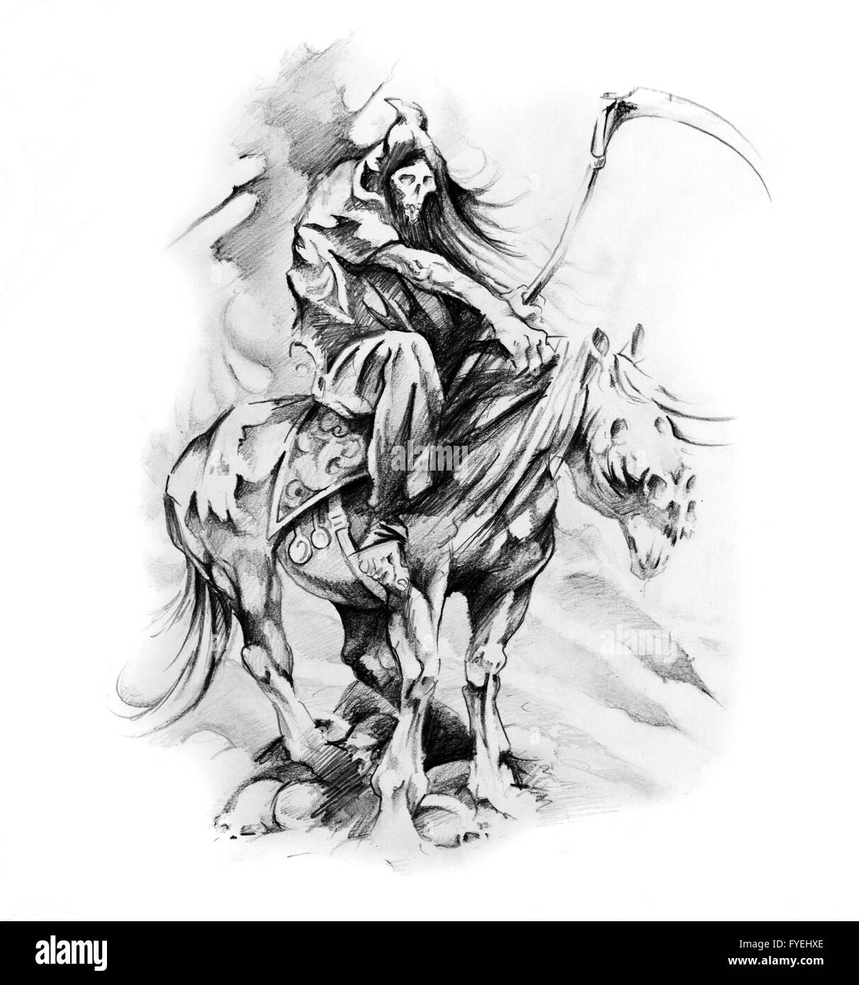 Schizzo di arte del tatuaggio, guerriero Foto Stock