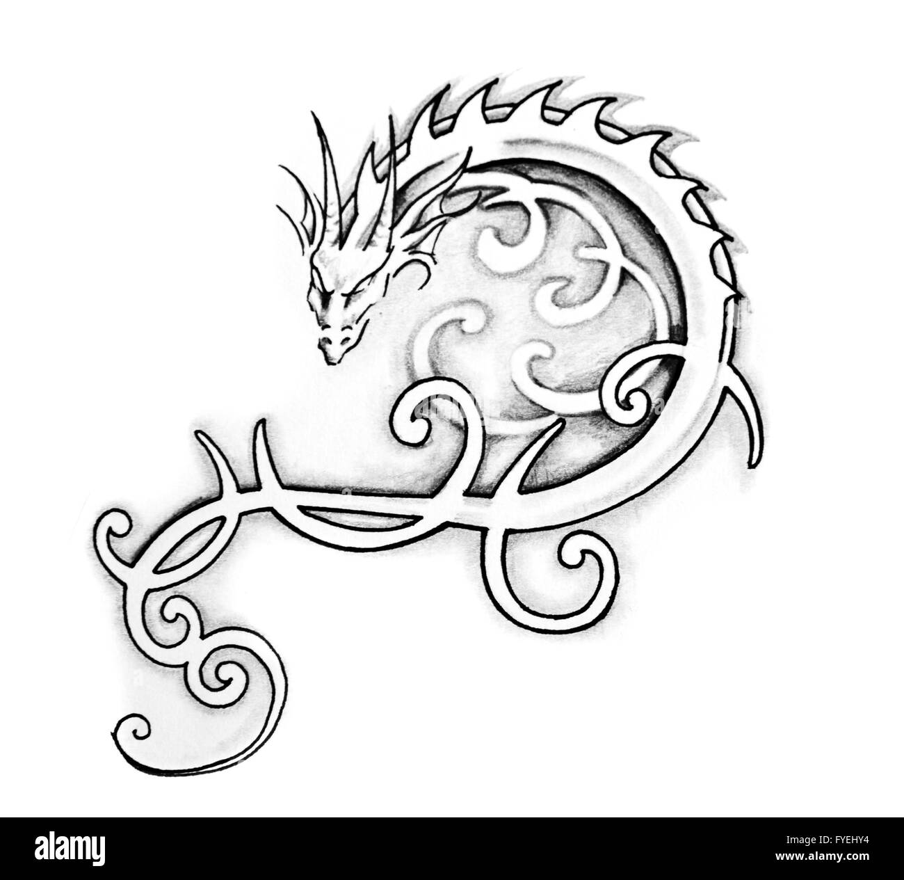 Schizzo di arte del tatuaggio, dragon Foto Stock