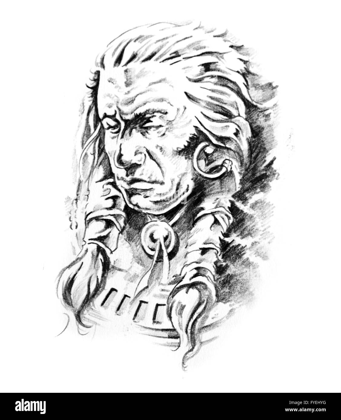 Schizzo di arte del tatuaggio, Indian Head Foto Stock