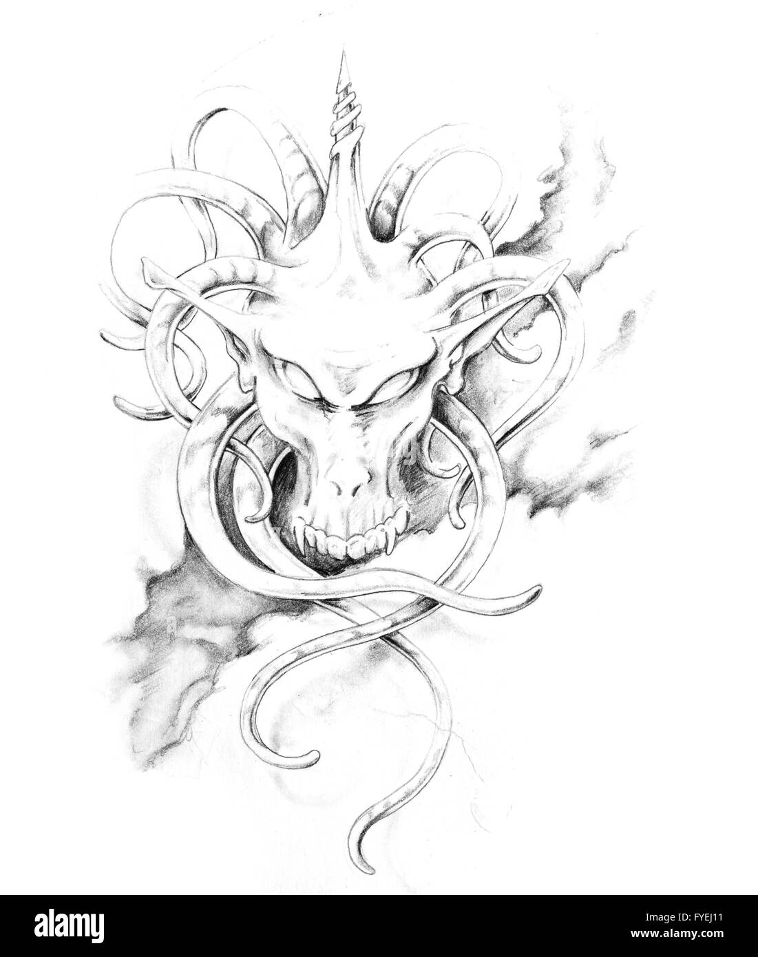 Schizzo di arte del tatuaggio, monster Foto Stock