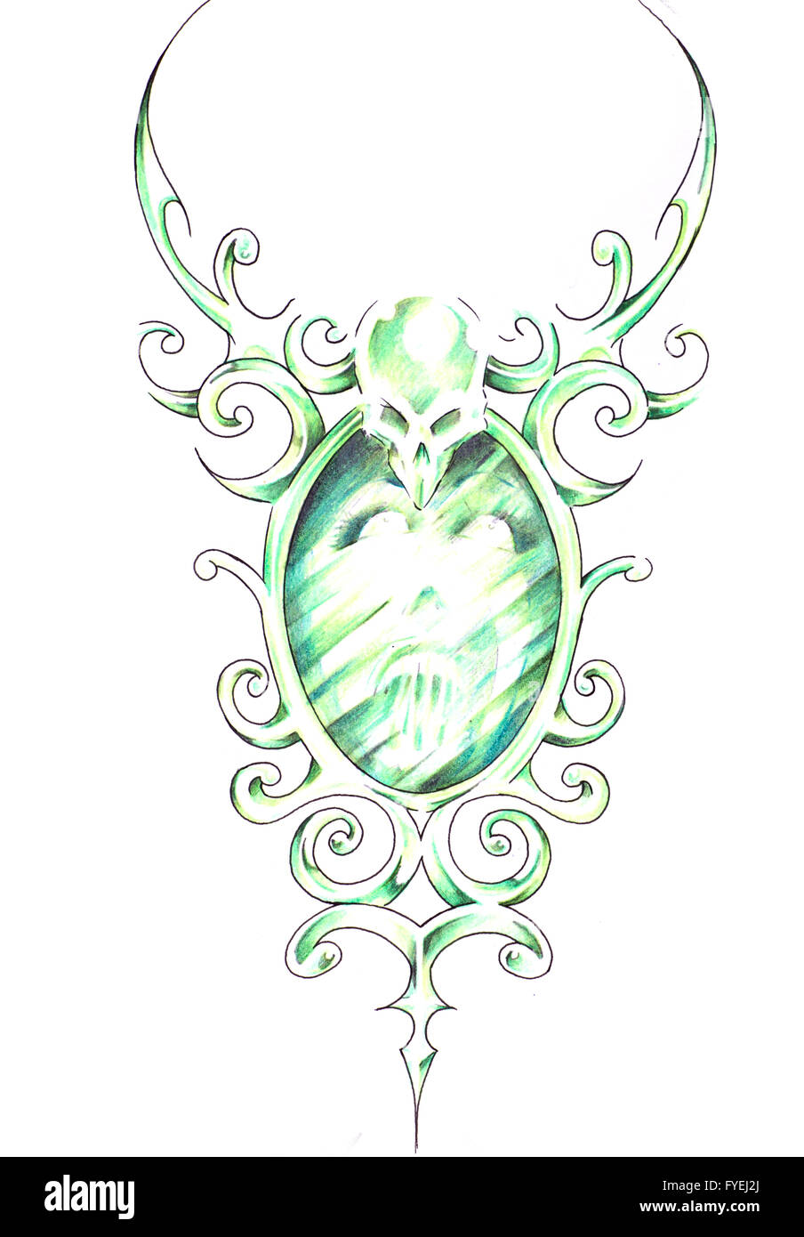 Schizzo di arte del tatuaggio, tribal design Foto Stock