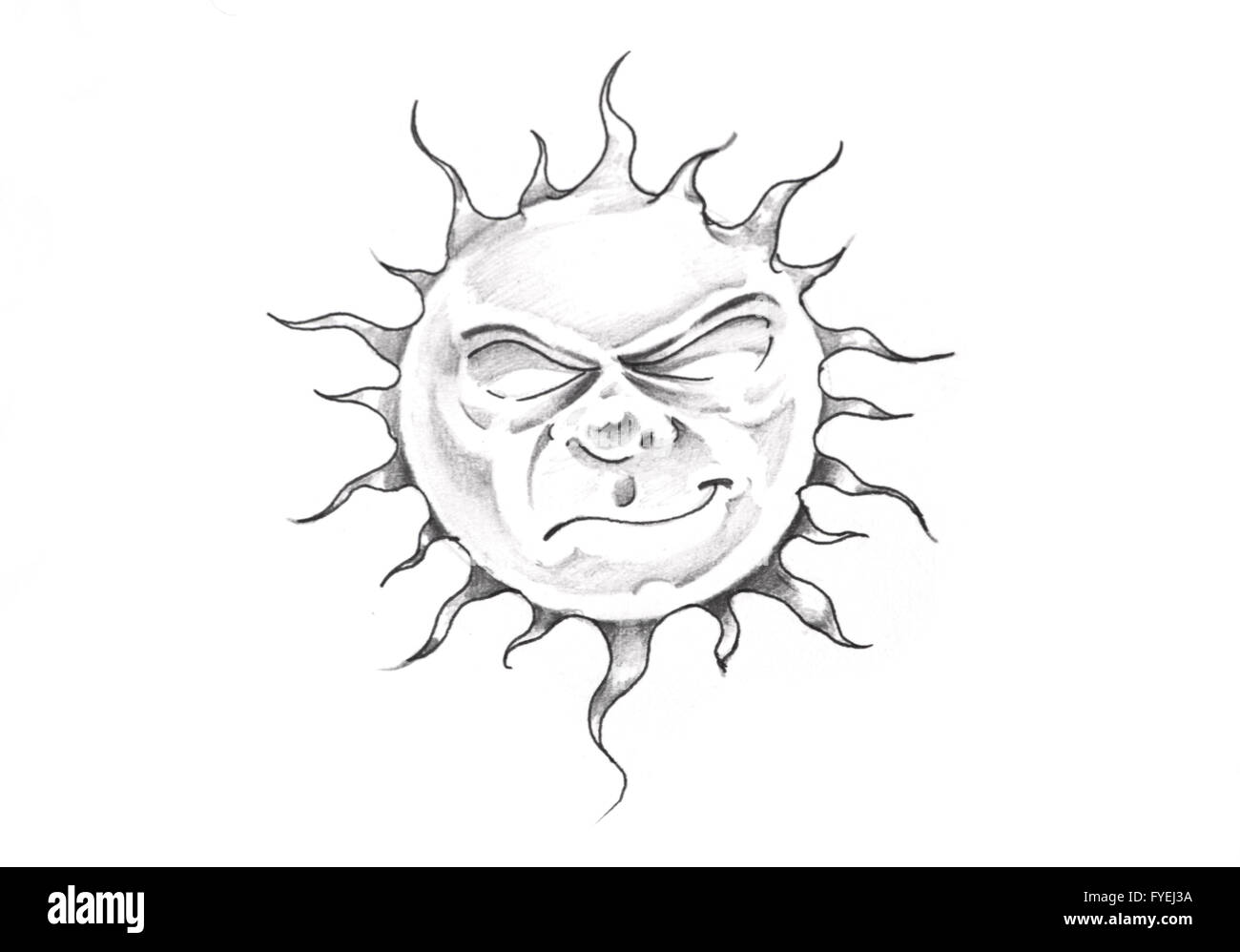 Schizzo di arte del tatuaggio, sun con la faccia Foto Stock