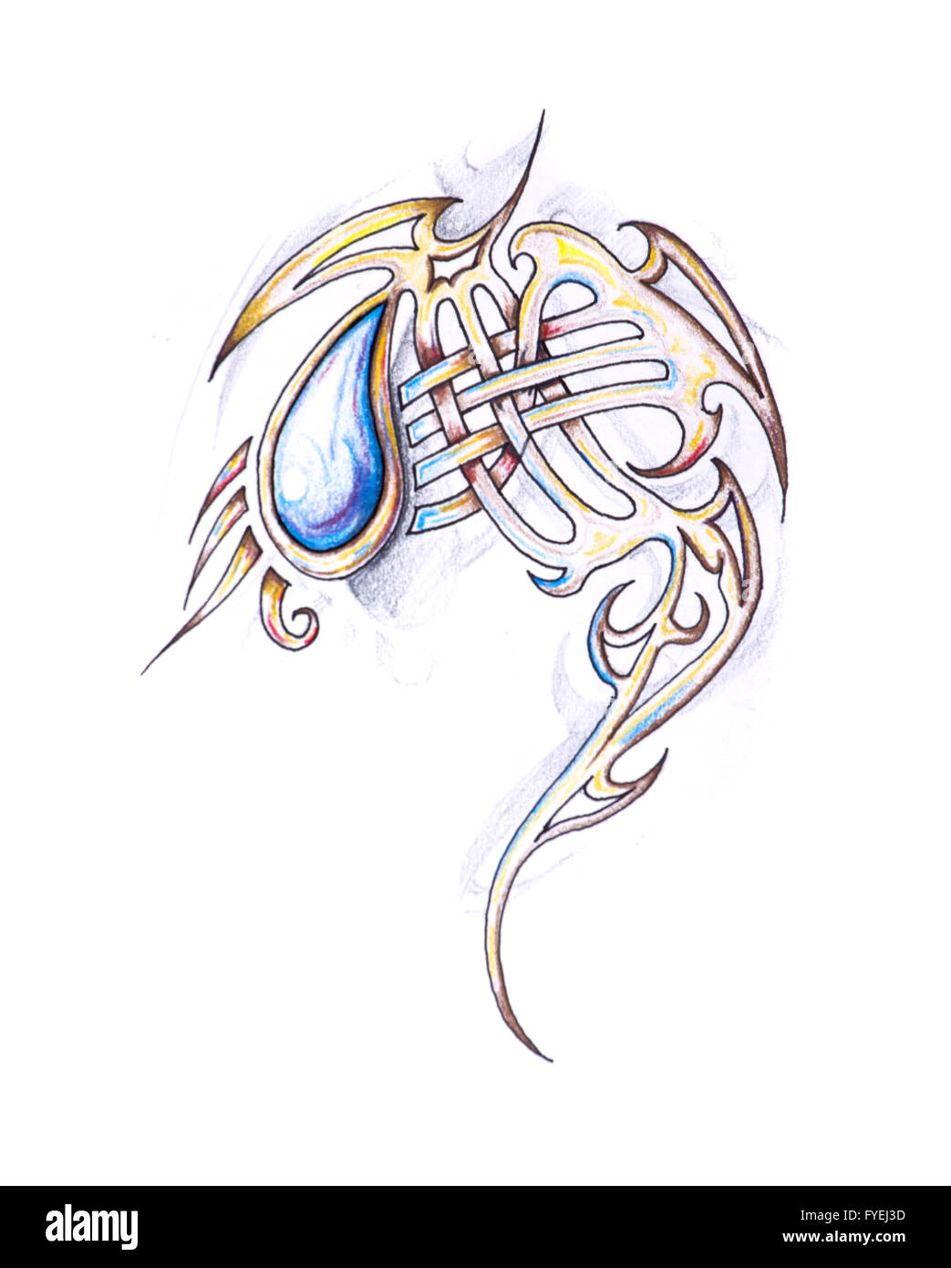 Schizzo di arte del tatuaggio, tribal design Foto Stock