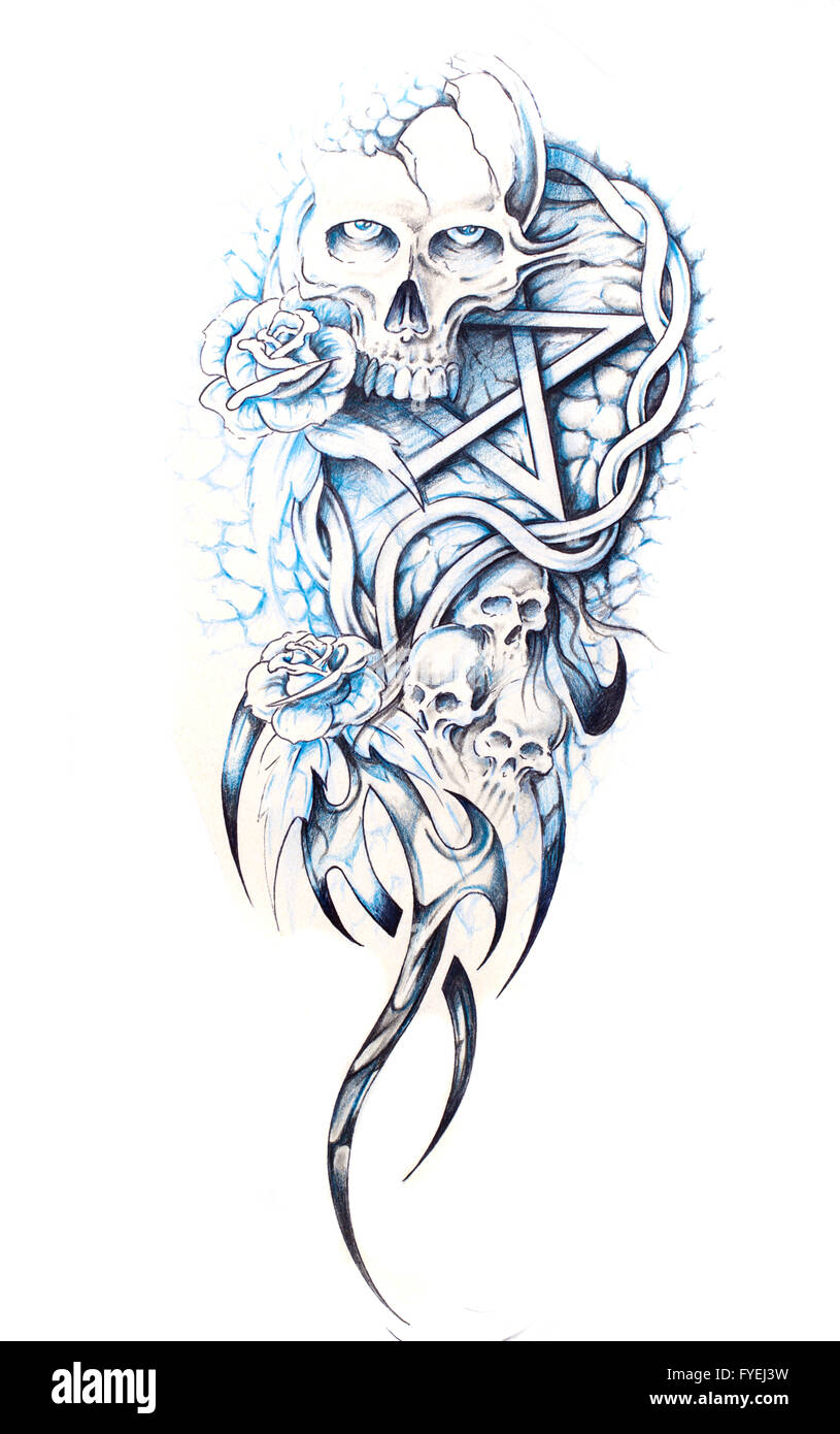 Schizzo di arte del tatuaggio, monster Foto Stock