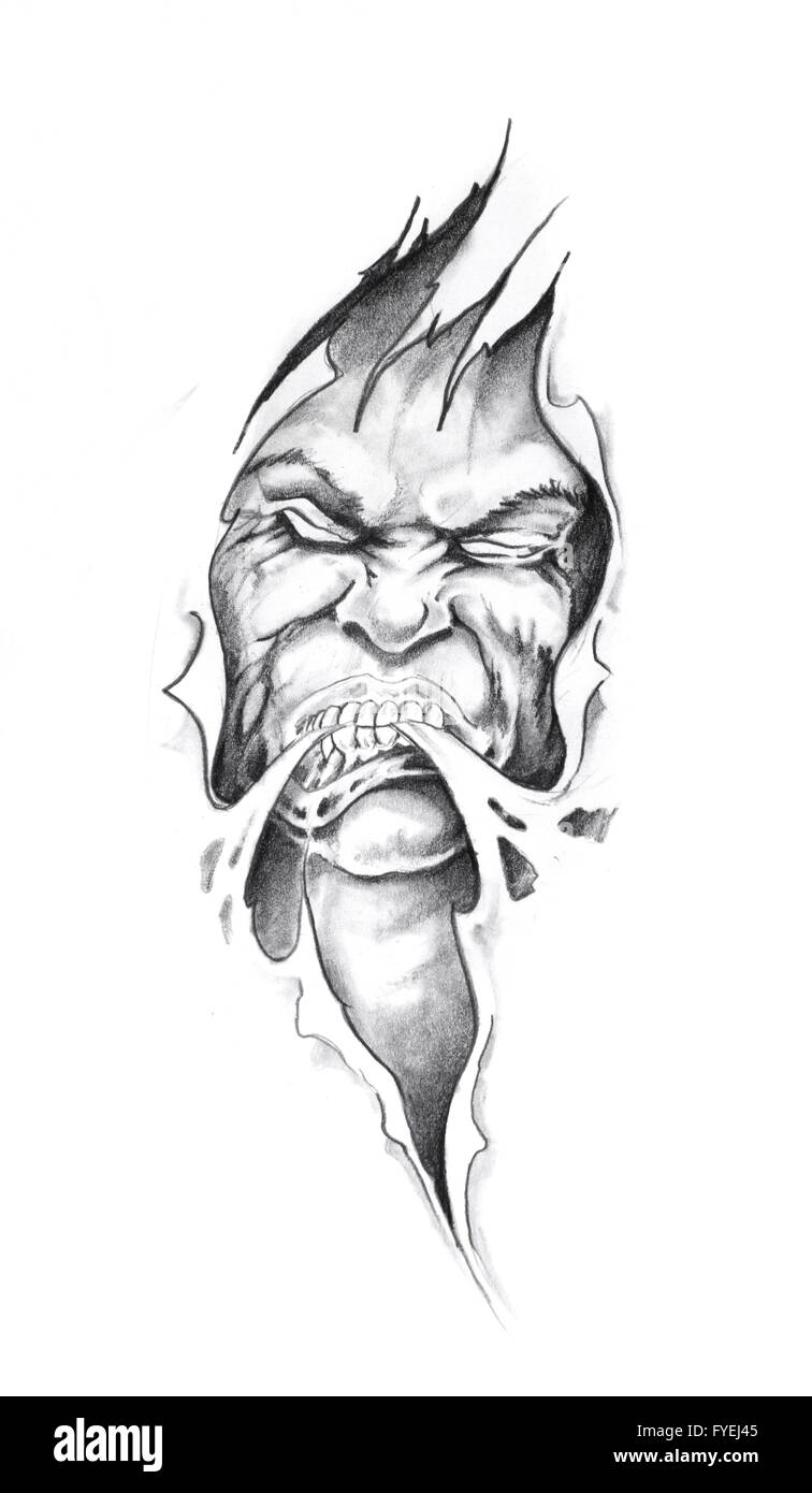 Schizzo di arte del tatuaggio, monster Foto Stock