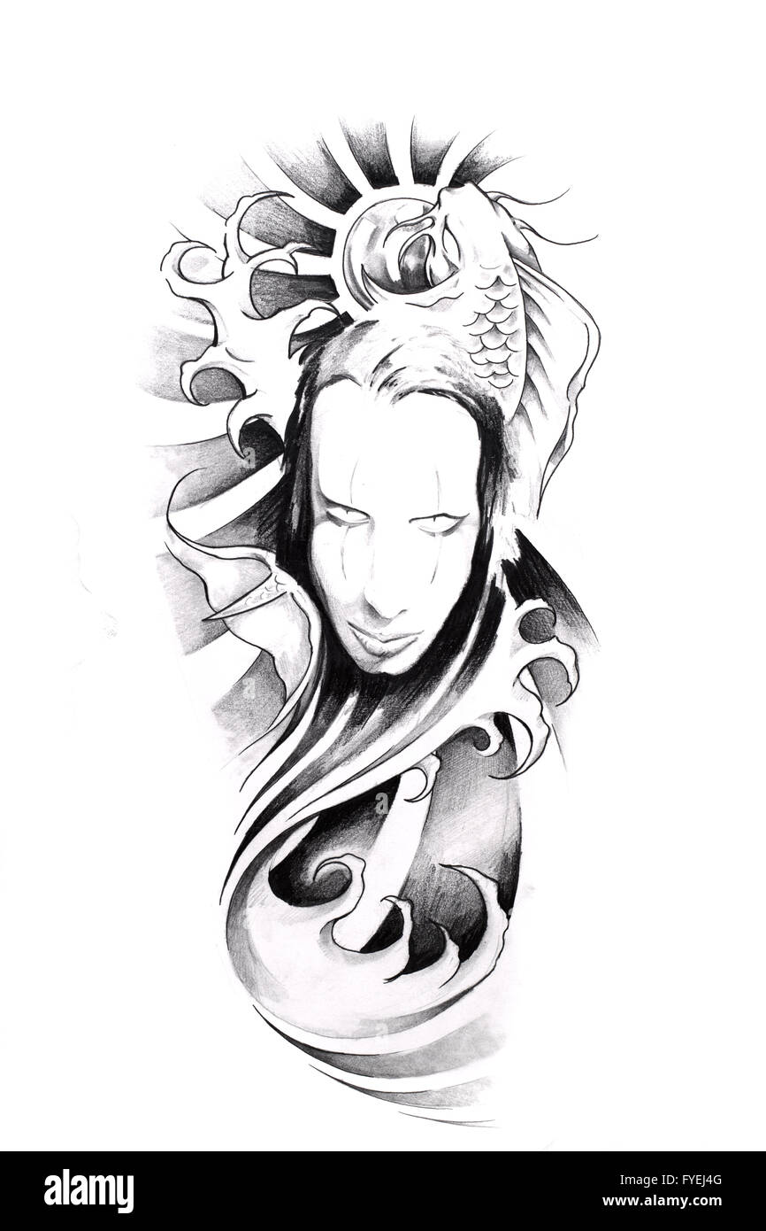 Schizzo di arte del tatuaggio, monster Foto Stock