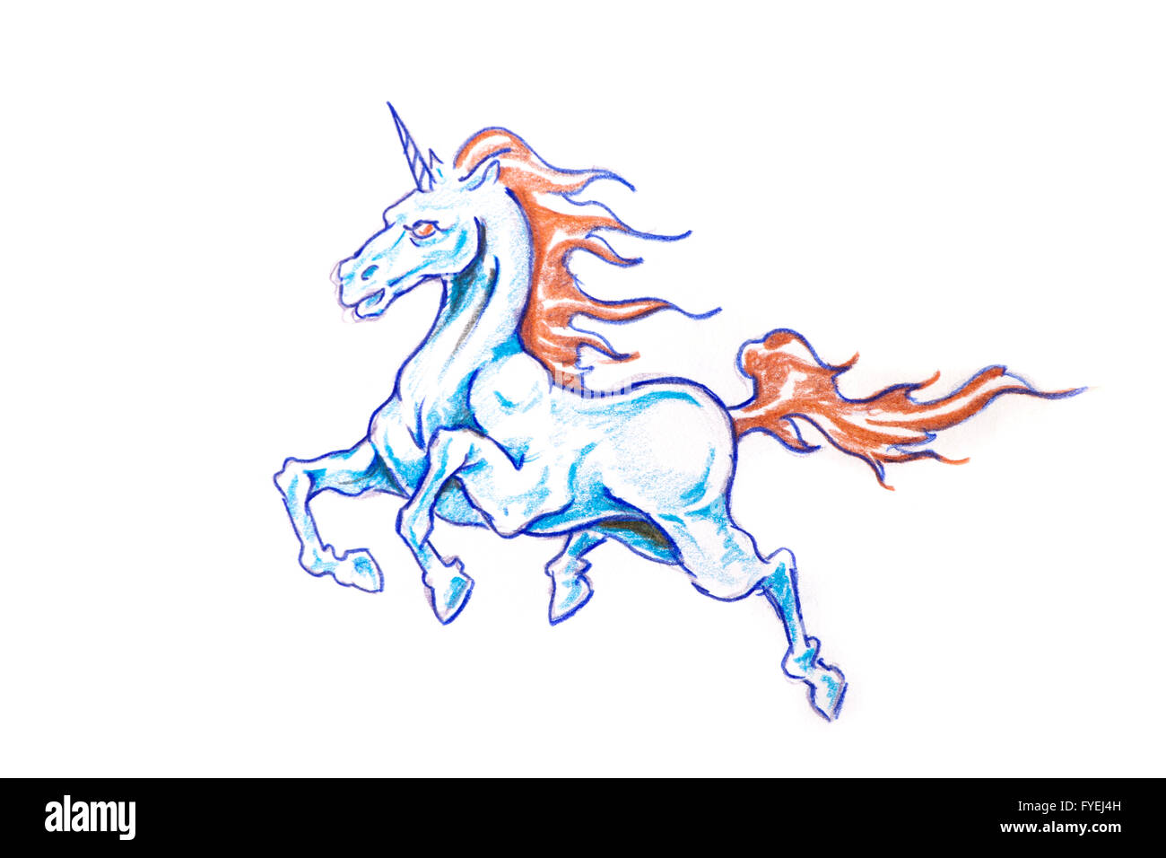 Arte del tatuaggio, schizzo di un unicorno Foto Stock