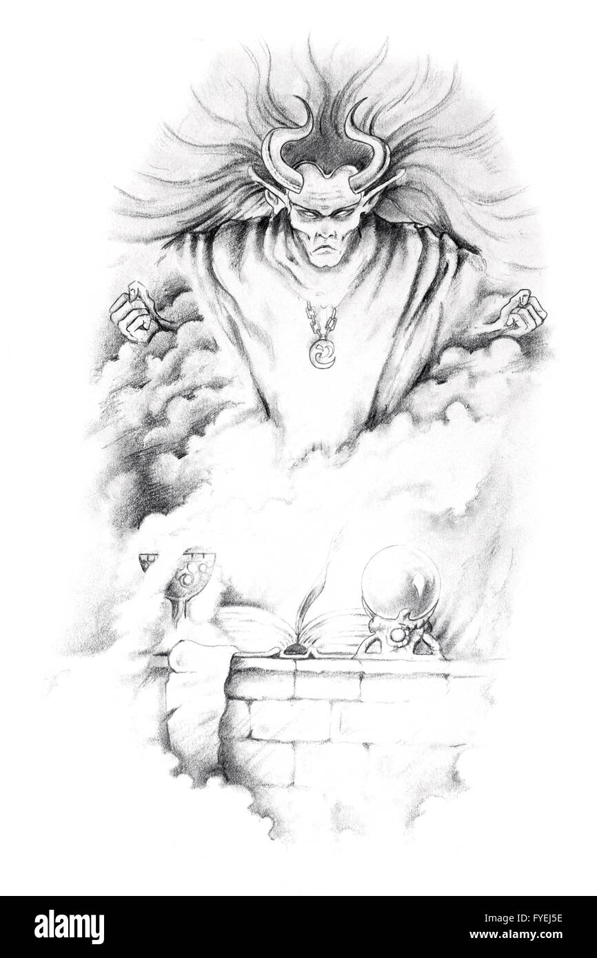 Schizzo di arte del tatuaggio, monster,Genius Foto Stock
