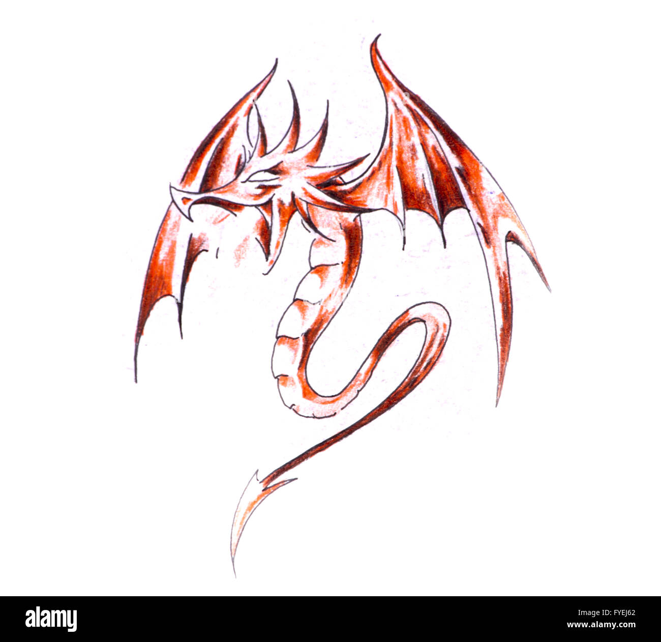 Schizzo di arte del tatuaggio, il drago rosso Foto Stock