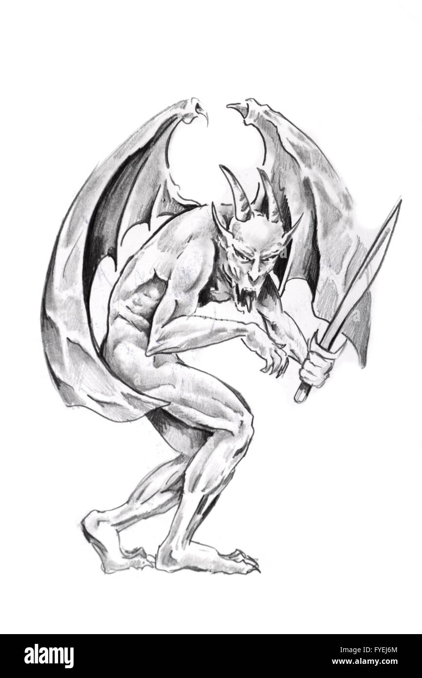 Schizzo di arte del tatuaggio, monster Foto Stock