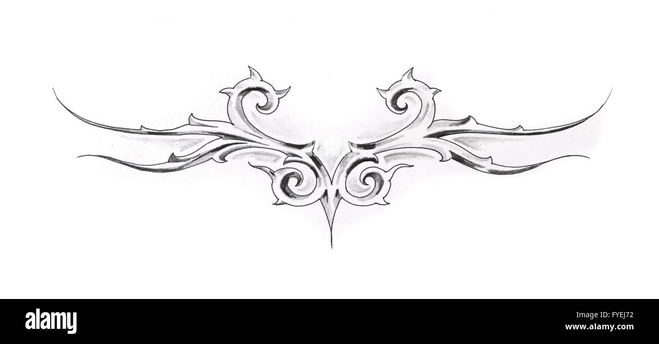 Schizzo di arte del tatuaggio, tribal design Foto Stock