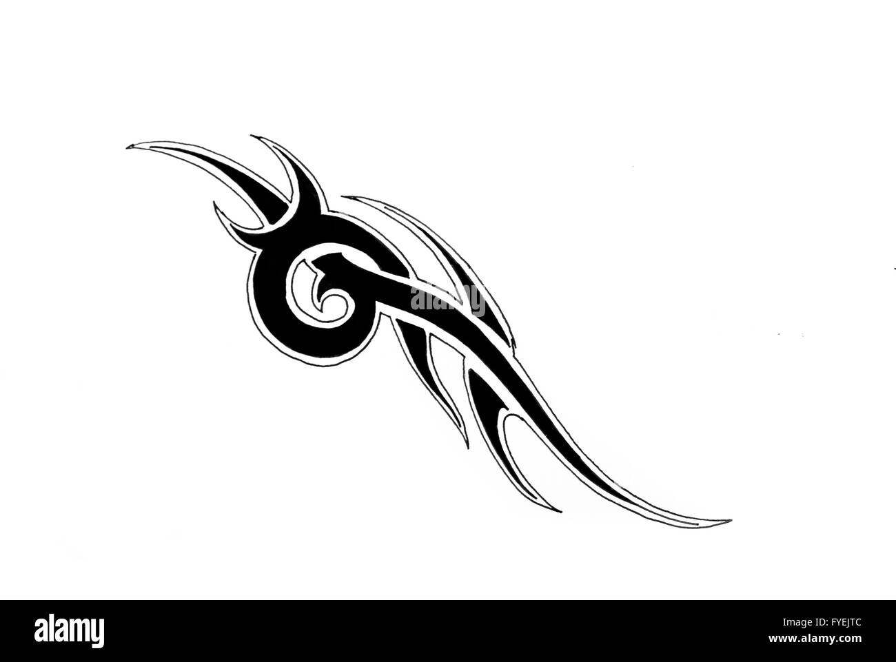 Arte del tatuaggio, schizzo di un tribale nero Foto Stock