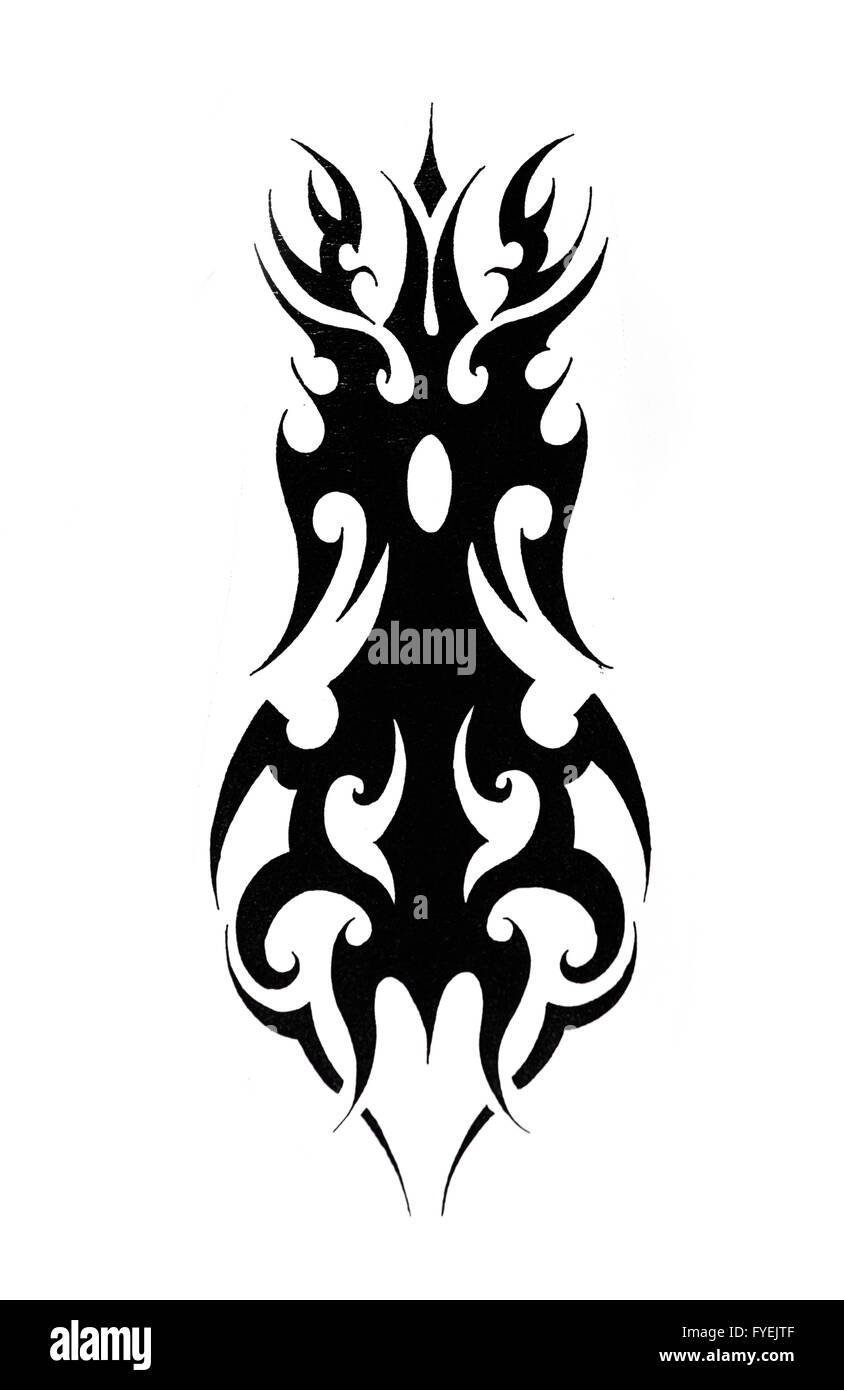 Arte del tatuaggio, schizzo di un tribale nero Foto Stock