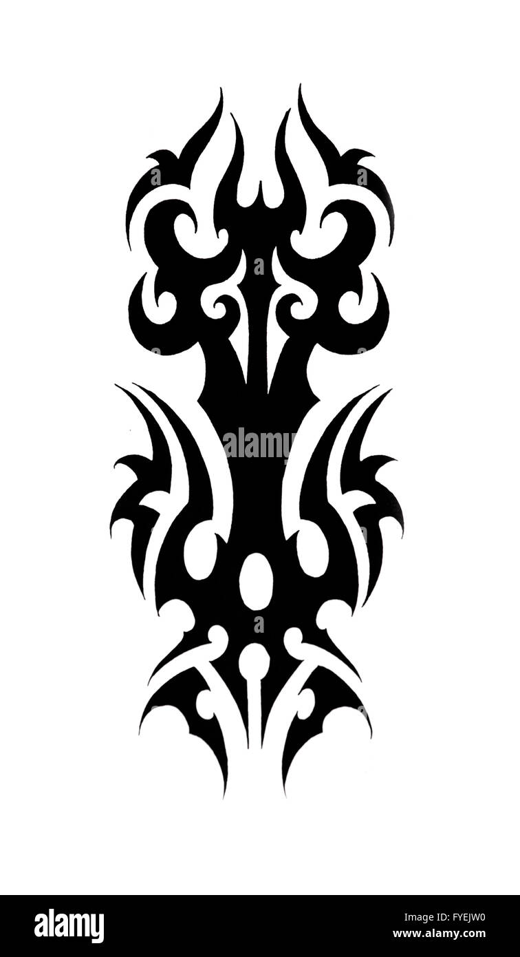 Arte del tatuaggio, schizzo di un tribale nero Foto Stock