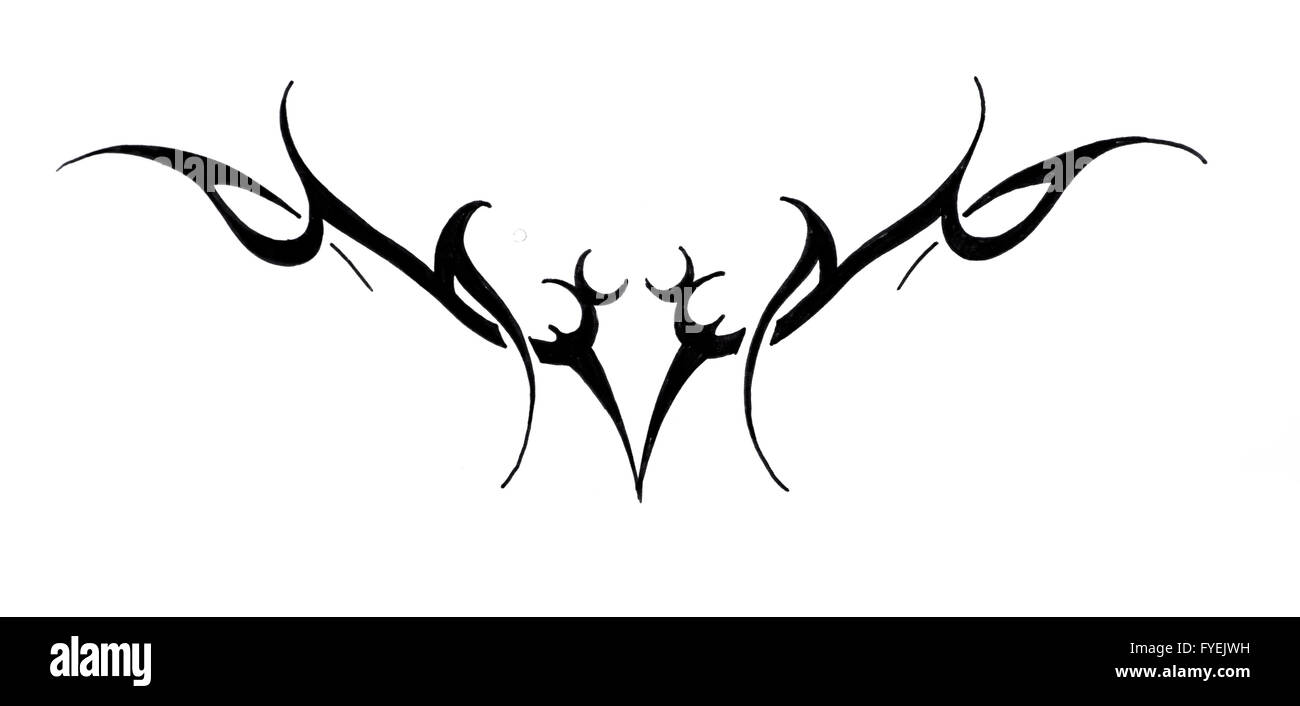 Arte del tatuaggio, schizzo di un tribale nero Foto Stock