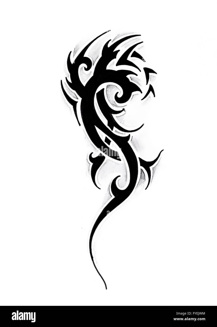 Arte del tatuaggio, schizzo di un tribale nero Foto Stock