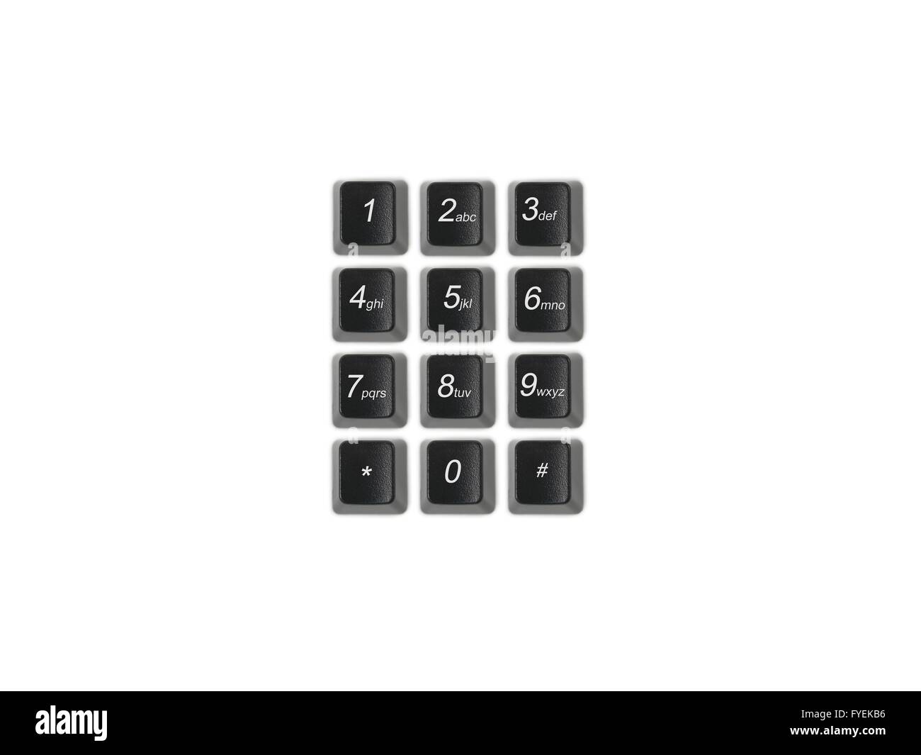 I tasti della tastiera di un telefono isolata contro uno sfondo bianco Foto Stock