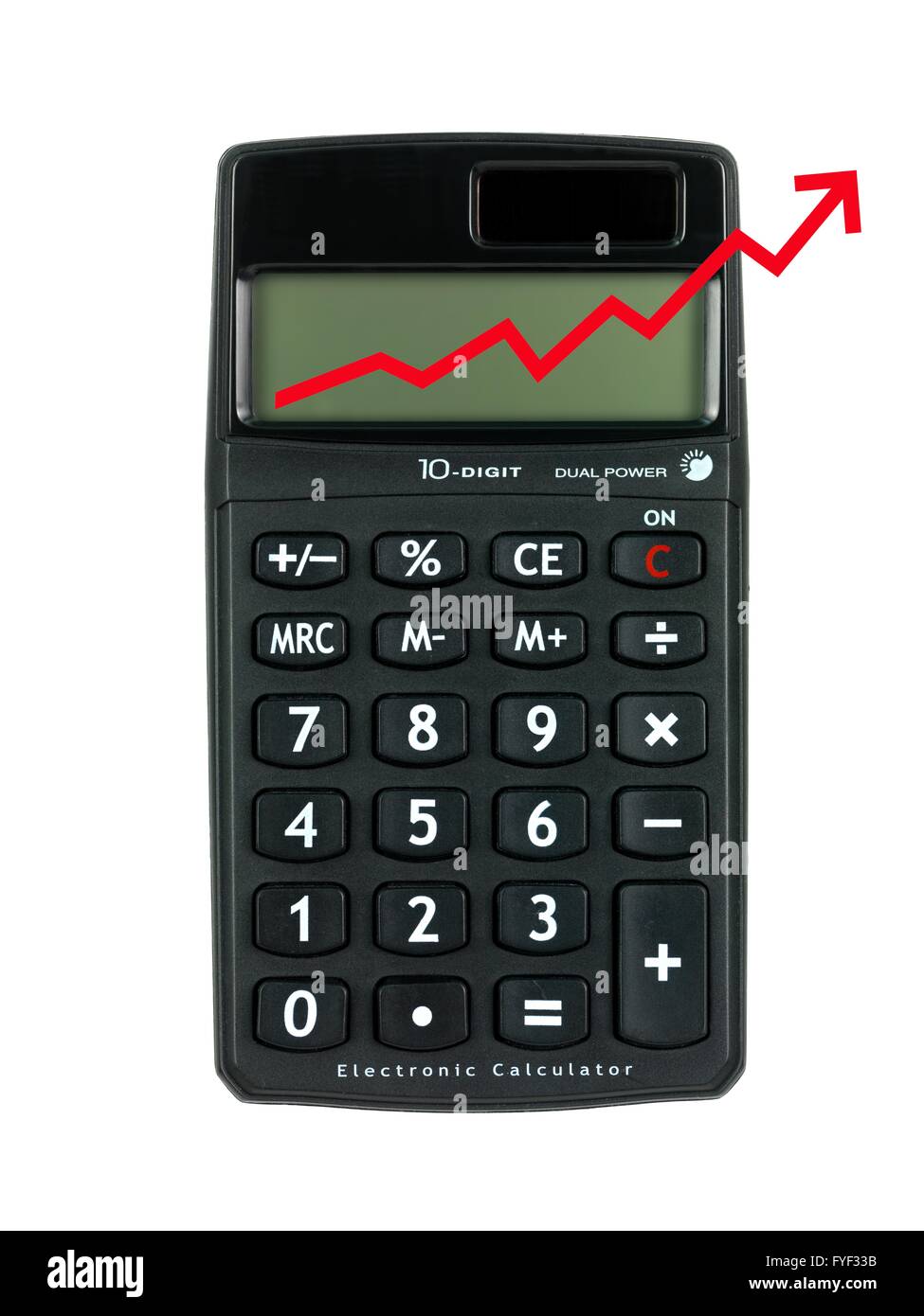 Una calcolatrice isolata contro uno sfondo bianco Foto Stock