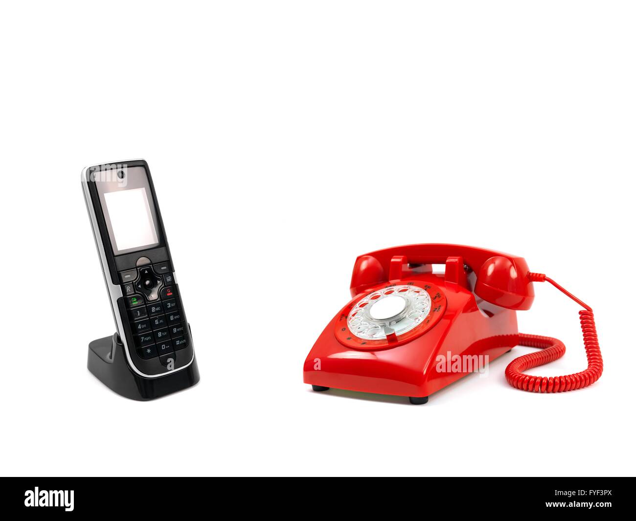 Telefoni isolati contro uno sfondo bianco Foto Stock