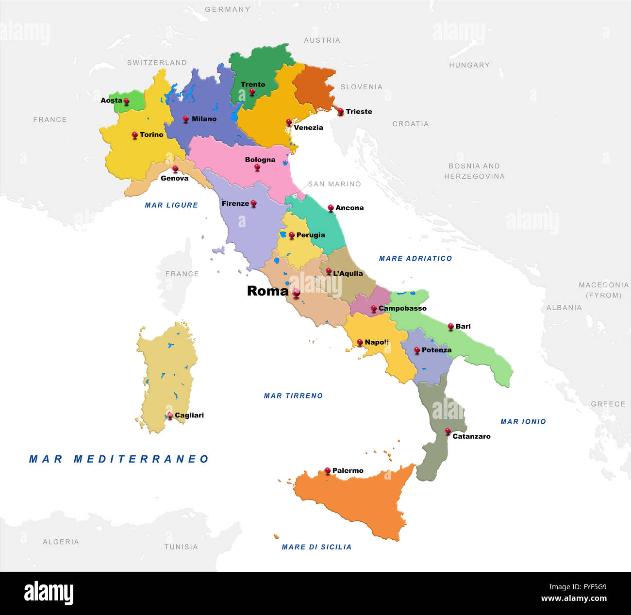 Mappa di Italia Foto stock - Alamy
