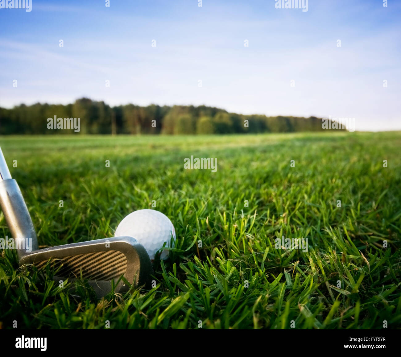 Golf club e la sfera. La preparazione di tiro Foto Stock