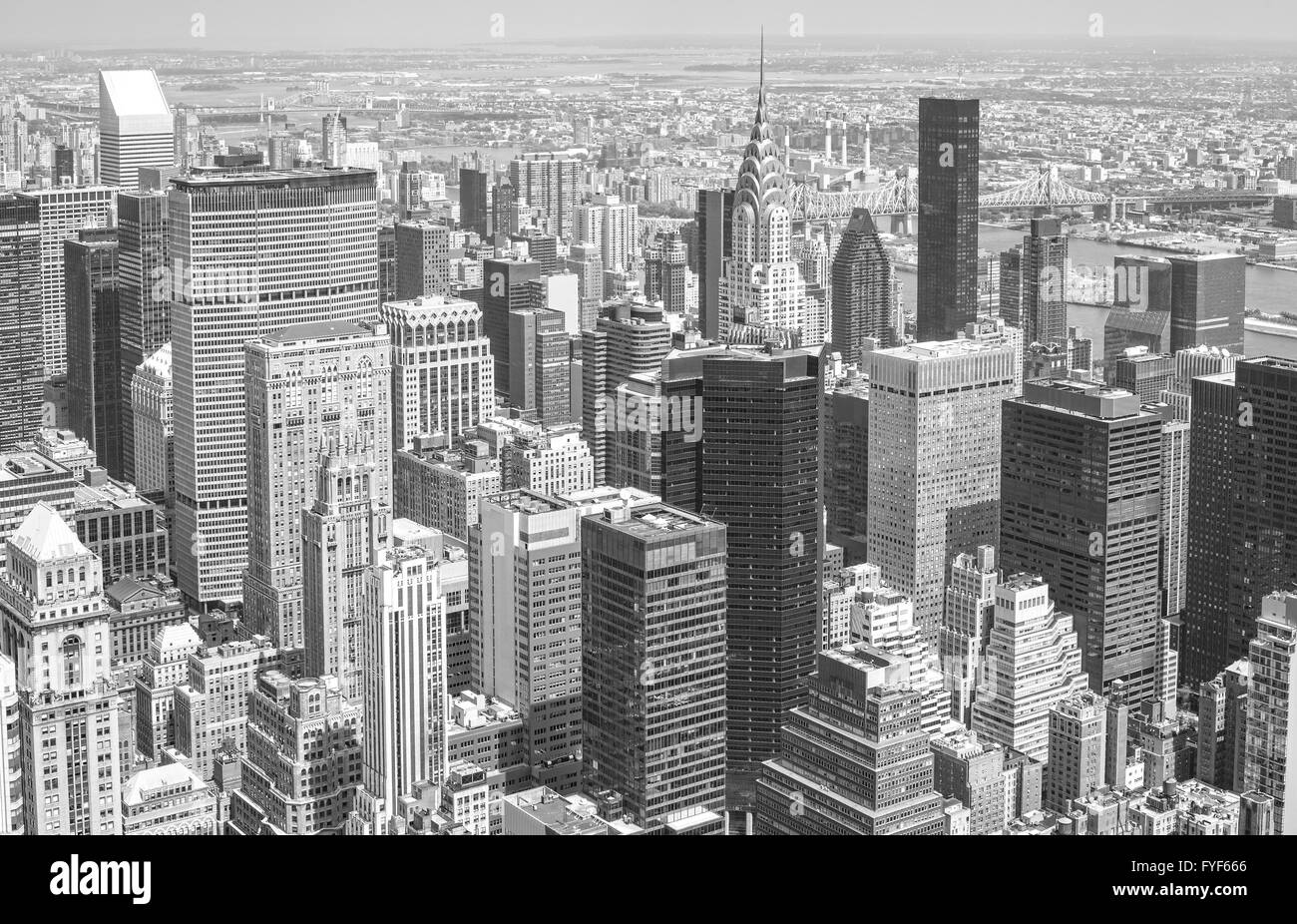 Immagine in bianco e nero della skyline di Manhattan, New York City, Stati Uniti d'America. Foto Stock