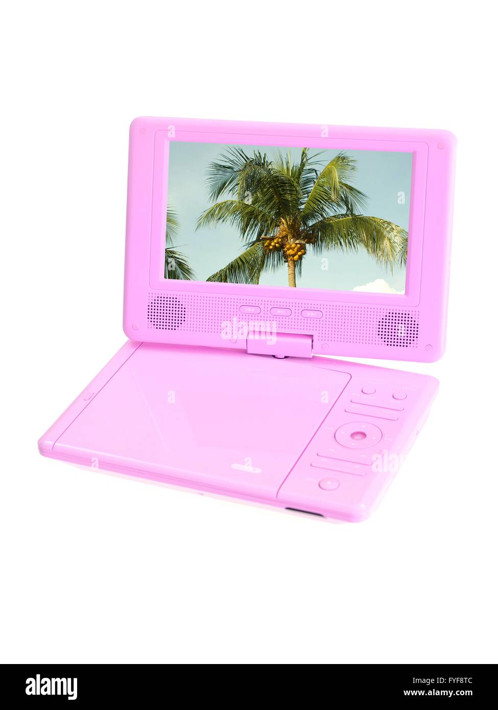 Un lettore dvd portatile isolata contro uno sfondo bianco Foto Stock