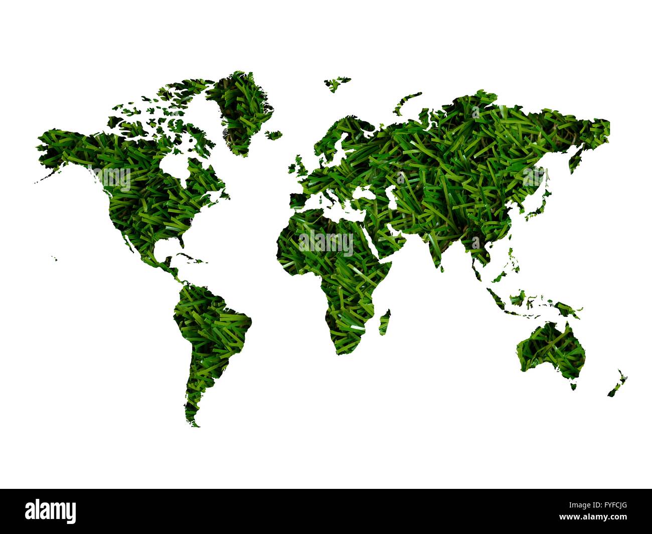 Una illustrazione di una mappa del mondo spaccato di erba Foto Stock