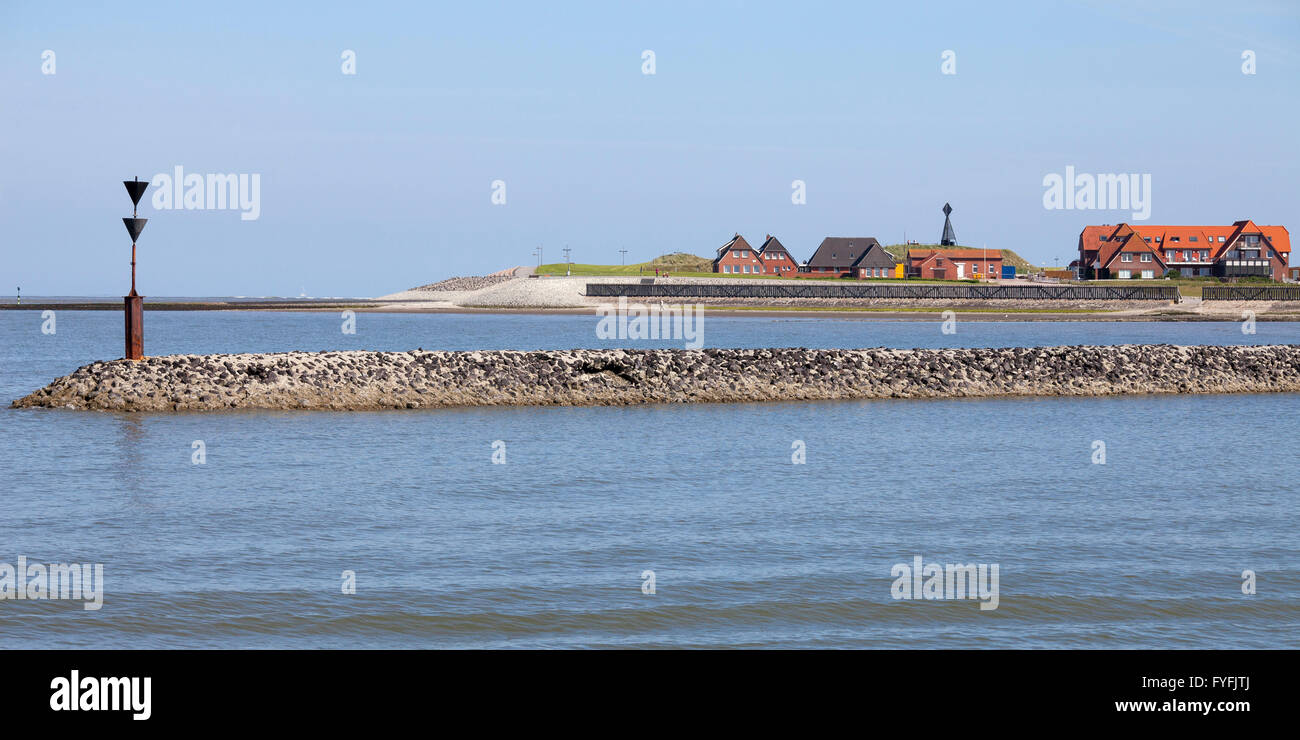 Isola vista dal lato del mare, Baltrum, Est Isole Frisone, Frisia orientale, Bassa Sassonia, Germania Foto Stock