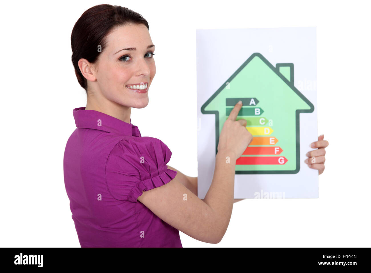Donna che puntano a una categoria di efficienza energetica grafico Foto Stock