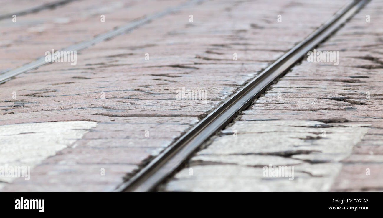 Originale le rotaie del tram a Milano, Italia Foto Stock