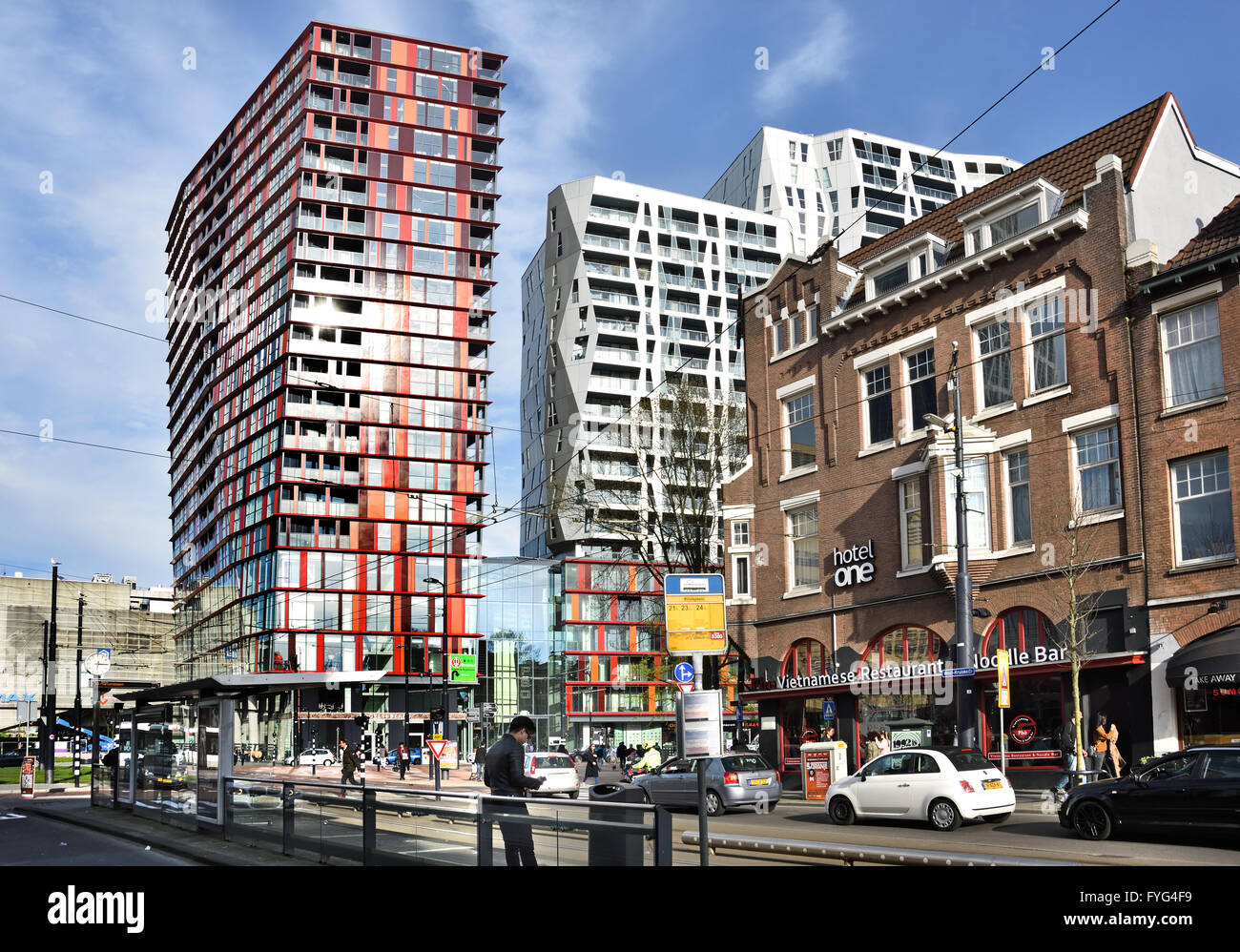 Alto edificio di nuovo complesso di appartamenti De Calypso Westersingel e Rotterdam Mauritsweg Olandese moderno City Paesi Bassi Foto Stock