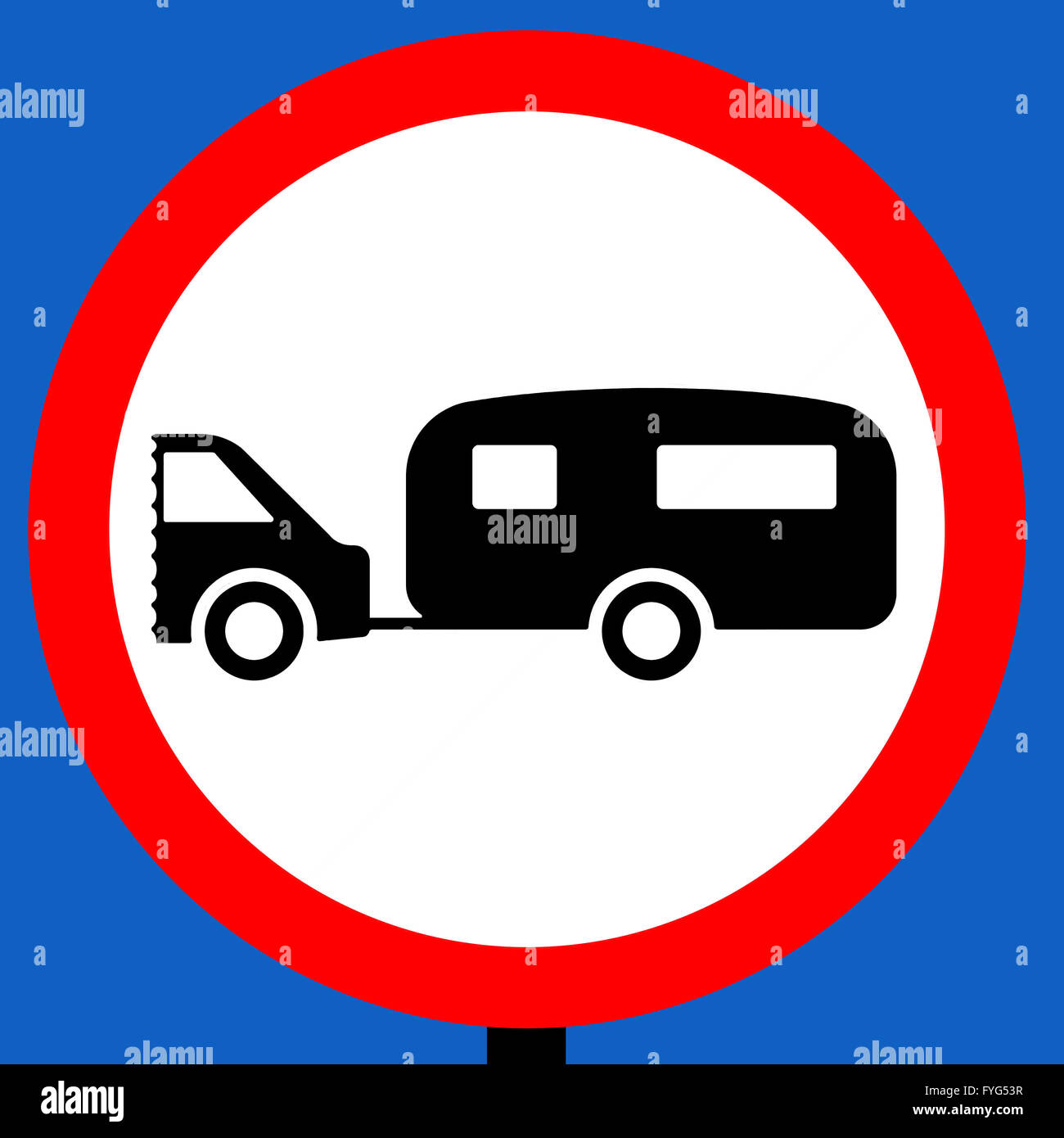 No trainato caravan segno di traffico Foto Stock