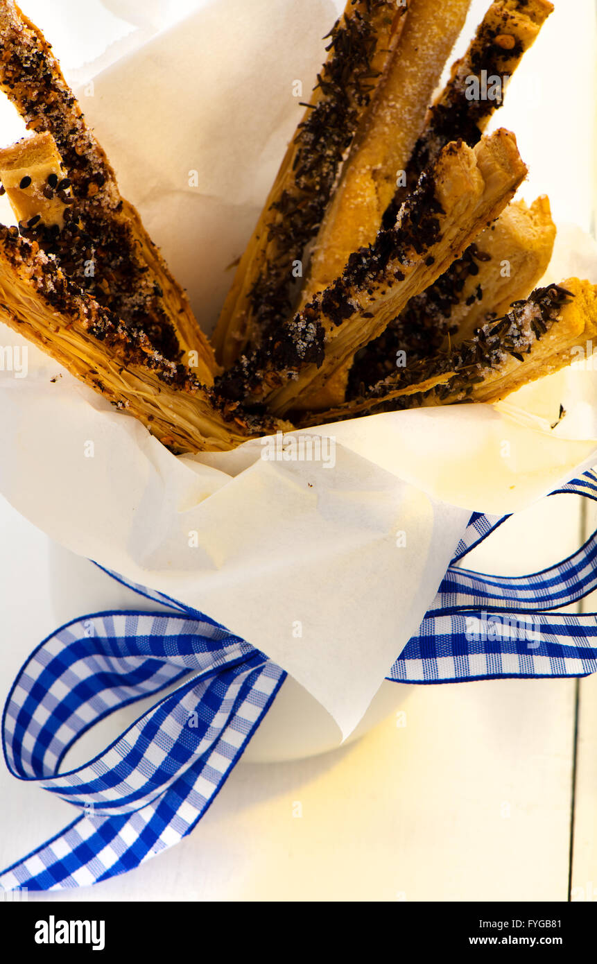 Puff pretzel bastoni Foto Stock