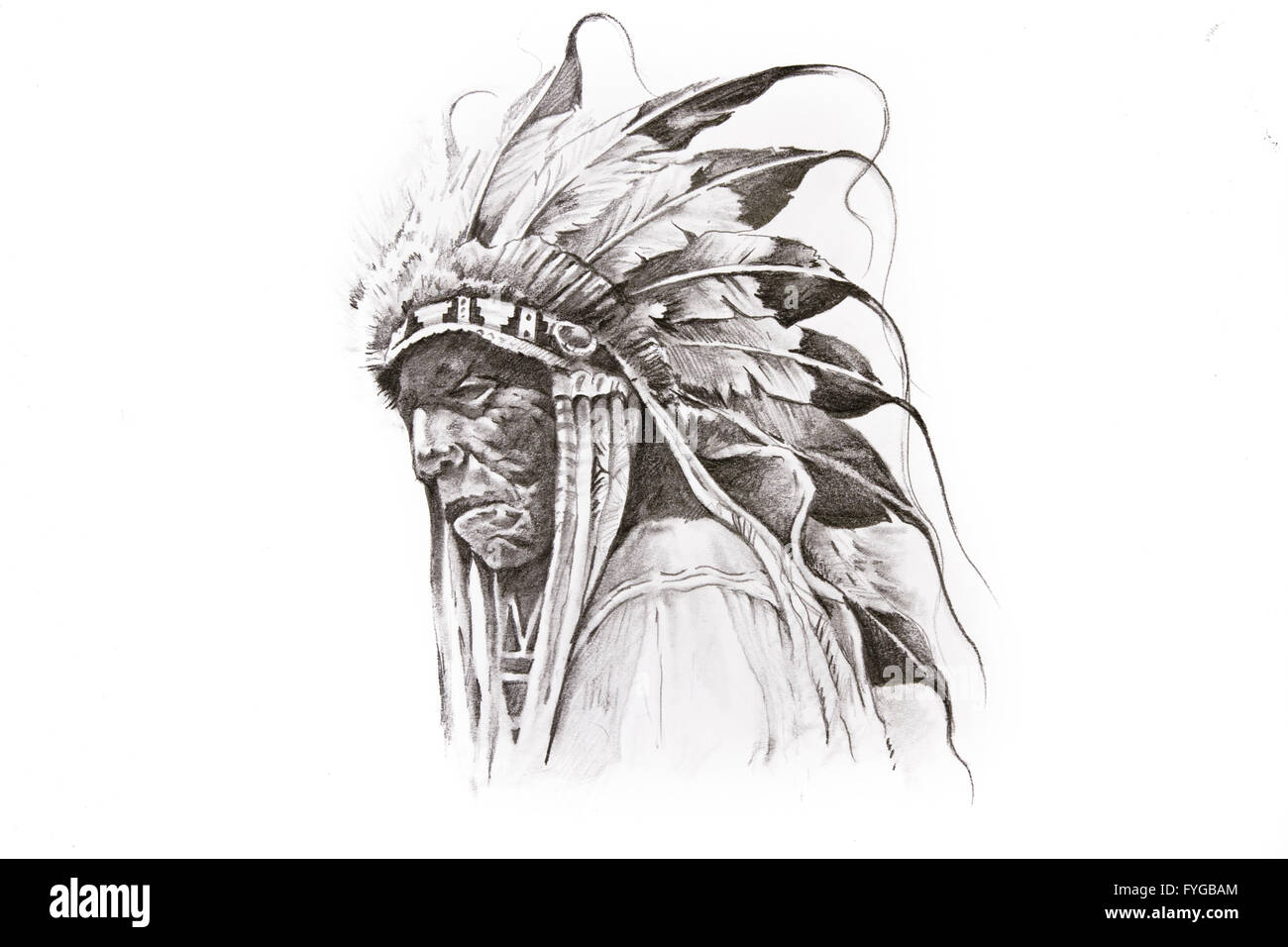 Tatuaggio schizzo di nativi americani guerriero indiano, fatto a mano Foto  stock - Alamy