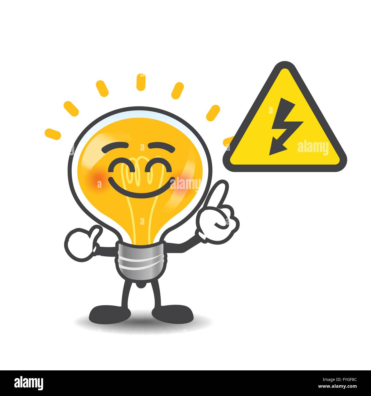 Lampada di puntamento cartoon a potenza elettrica volt simbolo isolato su uno sfondo bianco illustrazione vettoriale Illustrazione Vettoriale