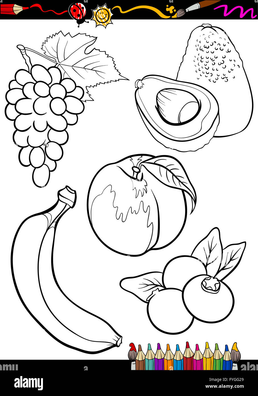 Cartoon frutti impostata per il libro da colorare Foto Stock