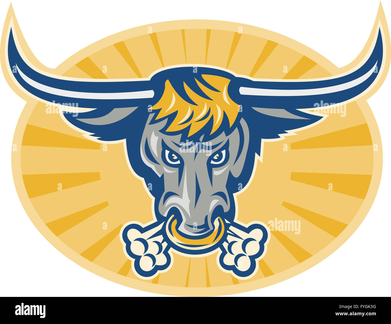 Arrabbiato Texas Longhorn testa di toro parte anteriore Foto Stock
