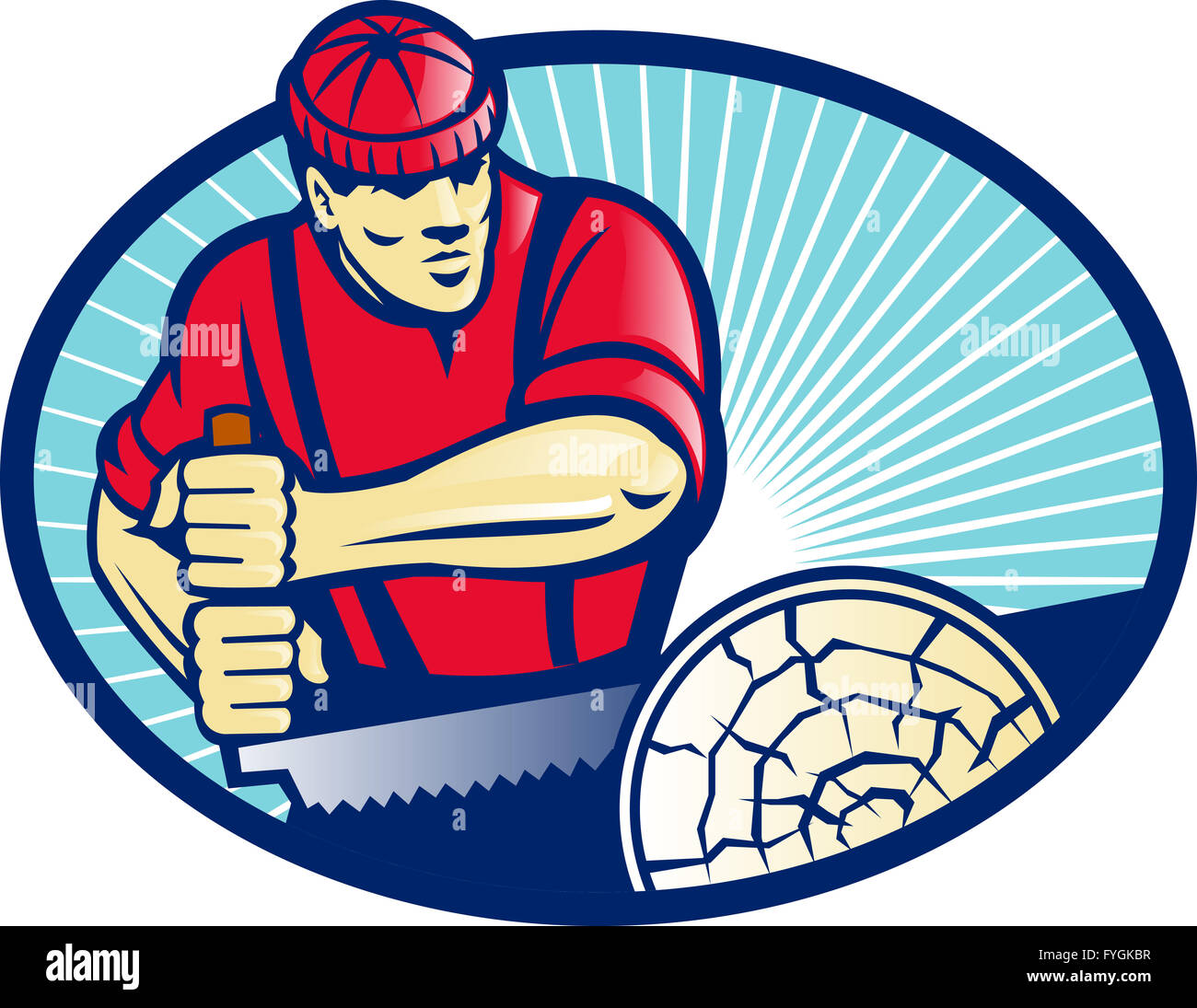 Lumberjack Sawyer con sezionatrice trasversale Foto Stock