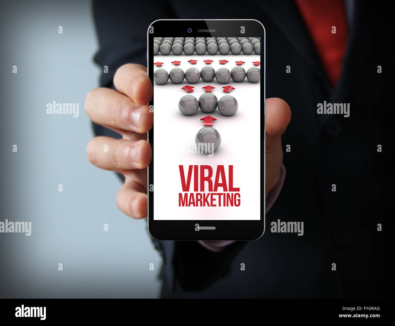 Imprenditore azienda viral marketing 3d smartphone generato Foto Stock