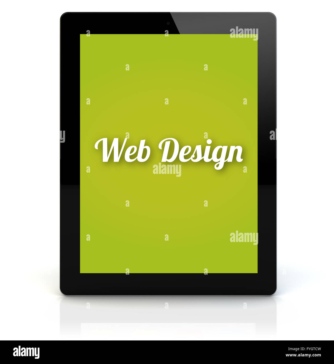 Design Concept: eseguire il rendering di un tablet pc con web design sullo schermo. Grafici dello schermo sono costituiti. Foto Stock